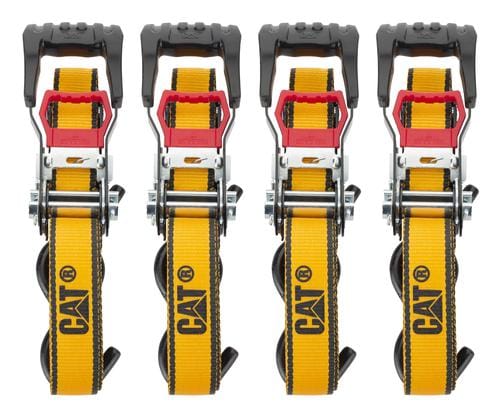 CAT Ratchet Tie Down 12  x 1 inch  4 Units  This 4 Piece set features 12 feet long x 1 inch wide straps with 600 pound working strength/1,800 pound breaking strength and is designed and built to perform in the most demanding tasks and conditions  -423255