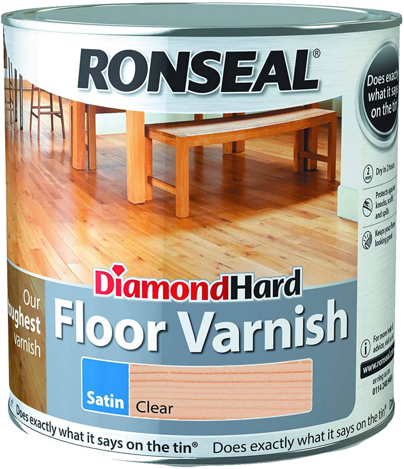 Ronseal Diamond Hard Floor Varnish (Clear Satin) Protects against every day Knocks, Scuffs and Spills 2.5 Litres - 32583 Pie's Variety Store