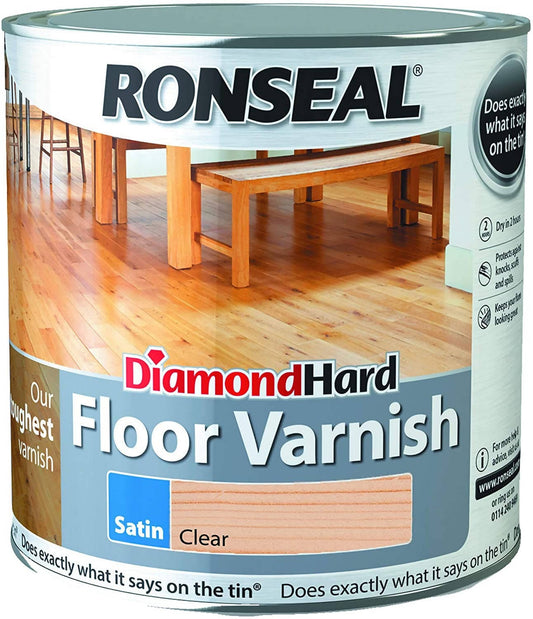 Ronseal Diamond Hard Floor Varnish (Clear Satin) Protects against every day Knocks, Scuffs and Spills 2.5 Litres - 32583 Pie's Variety Store