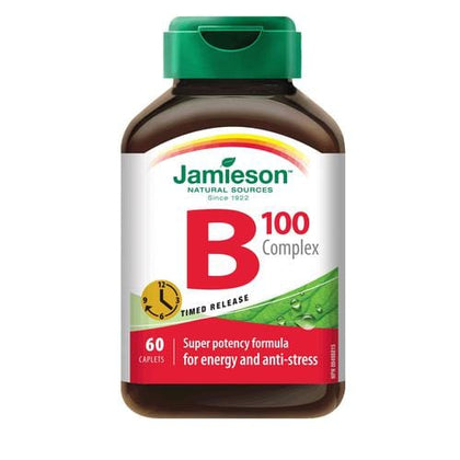 Jamieson B100 Complex Caplet 120 Units Jamieson B Complex 100 Timed Release provides essential B vitamins in a high potency-363484