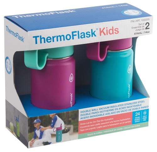 ThermoFlask Kids Straw Bottle 2 Units 414ml Each  The Thermoflask Insulated Stainless Steel Bottle makes it easy to sip without slowing down-434357-0885395100609
