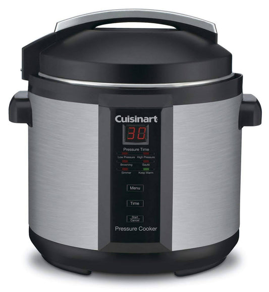Cuisinart 6 Quart 1000 Watt Electric Pressure Cooker (Stainless Steel) This unit traps steam inside, which builds up pressure to create hotter temperatures, and its tight seal locks in heat giving great-tasting meals - CU-CPC-600 Pie's Variety Store