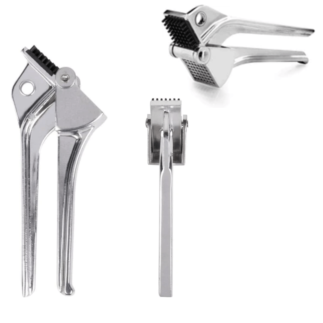 Royal Industries 7 inch Aluminum Garlic Press  This garlic press features pressing nubs that force the garlic through a stainless steel blade. It is extremely easy cleaning and won't leave your hands smelling like garlic all day-ROY GP Hannah's Variety Store