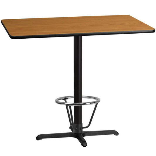 30'' x 48'' Rectangular Black Laminate Table Top with 23.5'' x 29.5'' Bar Height Table Base and Foot Ring [XU-BLKTB-3048-T2230B-3CFR-GG] Fl Furniture