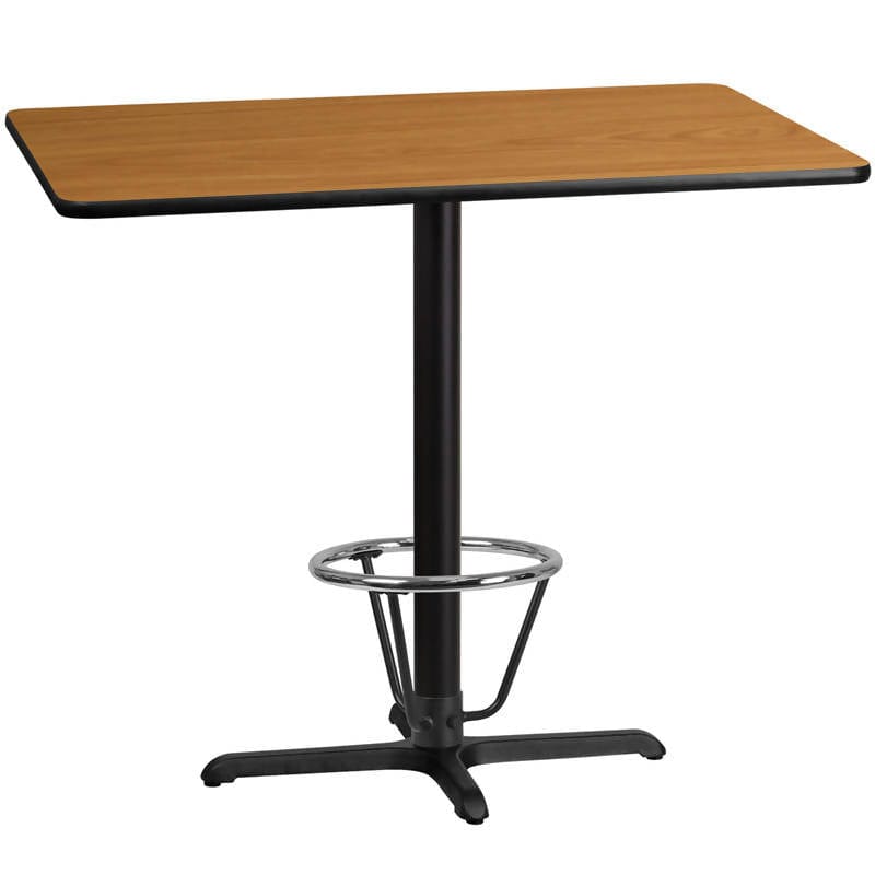 30'' x 48'' Rectangular Black Laminate Table Top with 23.5'' x 29.5'' Bar Height Table Base and Foot Ring [XU-BLKTB-3048-T2230B-3CFR-GG]