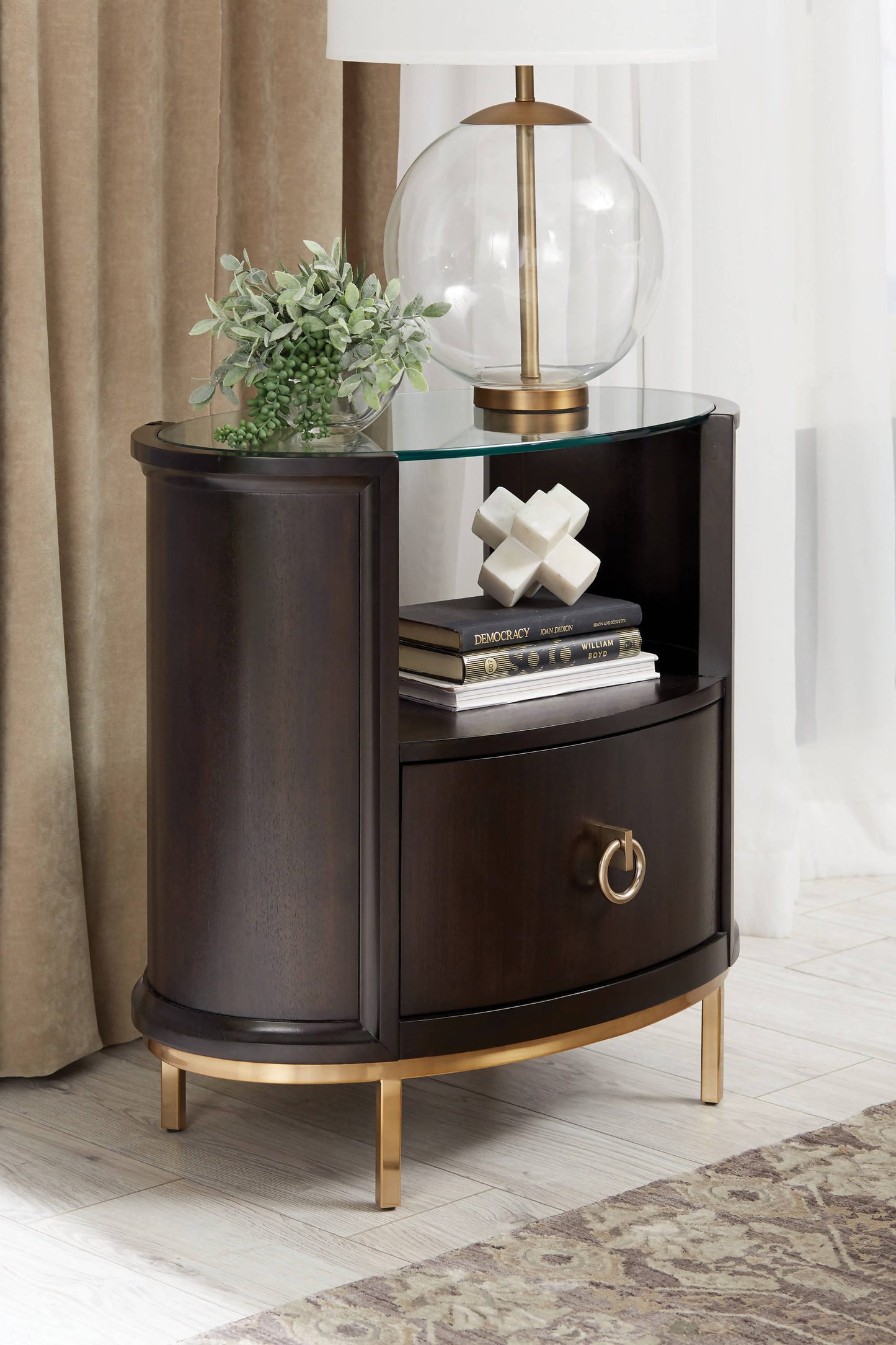 Formosa 1-Drawer Oval Nightstand Americano And Rose Brass Collection: Formosa SKU: 222822 coastmega