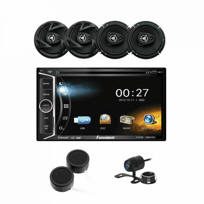 Power Acoustik Double Din Deck and Speakers Combo In Dash DOUBLE DIN DVD/CD/MP3/WMA Multimedia Player with 6.2 inch LCD Touchscreen, Built-in Bluetooth, AUX, USB ,SD Card Inputs & Wireless Remote Control-DVD2-654