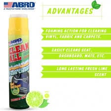 Abro Clean All 650ml Foam Cleaner, Deep Cleaning, Foaming Action Lifts Out Dirt and Removes Stains from Upholstery, Vinyl, and Carpeting, Fresh Lime Scent, Includes Brush Cap - FC-650 (MABRO012) MASMEGA