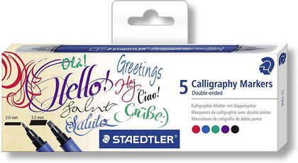 Staedtler 3002 Double Ended Calligraphy Markers - Assorted Colours (Pack of 5) are the easiest, most economical way to create beautiful, hand-lettered greeting cards, letters, certificates, and more - 3002-C5