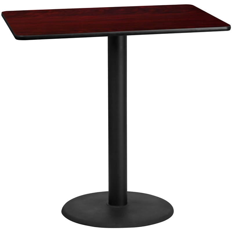 30'' x 48'' Rectangular Black Laminate Table Top with 24'' Round Bar Height Table Base [XU-BLKTB-3048-TR24B-GG] Fl Furniture