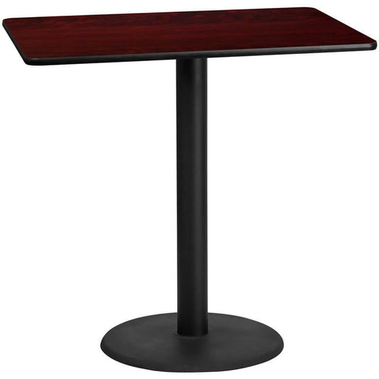 30'' x 48'' Rectangular Black Laminate Table Top with 24'' Round Bar Height Table Base [XU-BLKTB-3048-TR24B-GG] Fl Furniture