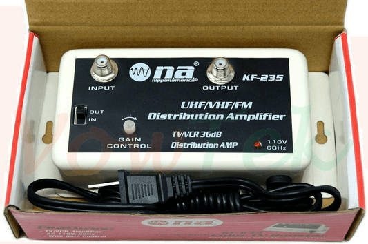Nippon America's UHF VHF FM Distribution Amplifier 36db gain designed to be used in medium to large distribution systems amplifying signals from 40MHz to 900MHz. This amplifier also amplifies indoor and outdoor -KF-235 Hannah's Variety Store