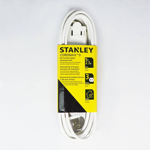 Stanley Electrical 9 Feet Cordmax Extension Cord, White(3 OUTLET) Great for office, living room, or bedroom to plug in 2-pronged items such as lamps or device chargers - 310912 ebuystt