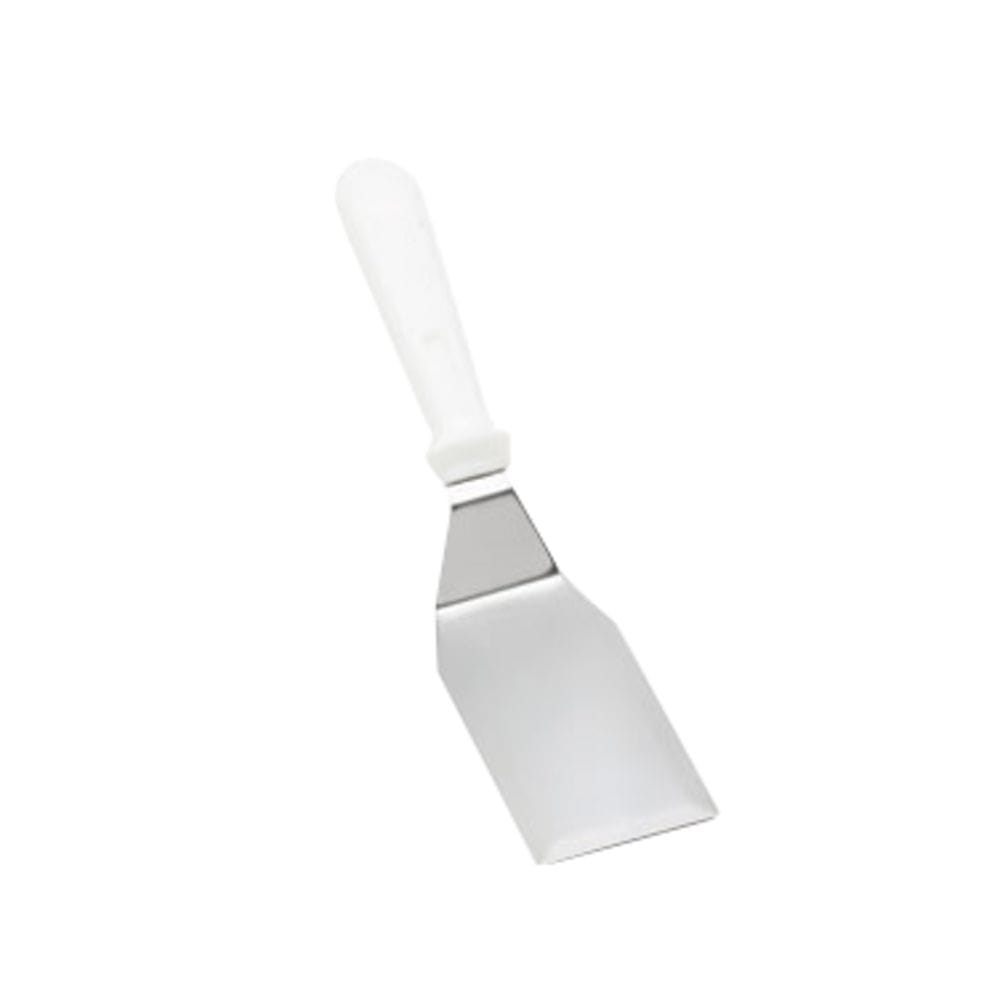 Tablecraft 11.5 inch Turner with Square Stainless Steel Blade with White Plastic Handle Easily flip and turn your signature burgers with this  stainless steel solid turner with white polypropylene handle-251W Hannah's Variety Store