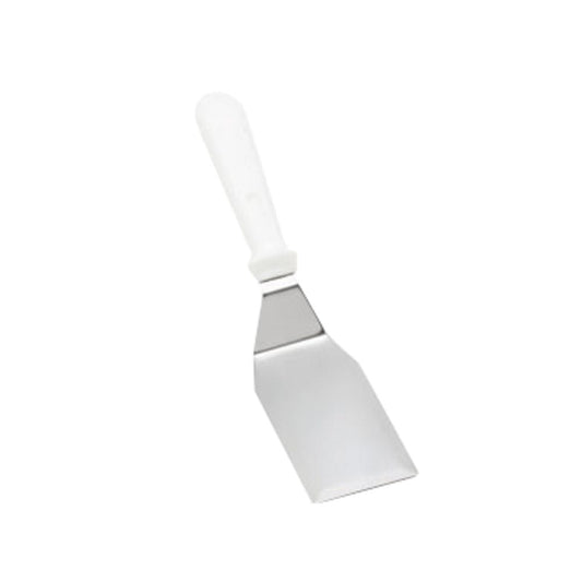 Tablecraft 11.5 inch Turner with Square Stainless Steel Blade with White Plastic Handle Easily flip and turn your signature burgers with this  stainless steel solid turner with white polypropylene handle-251W Hannah's Variety Store