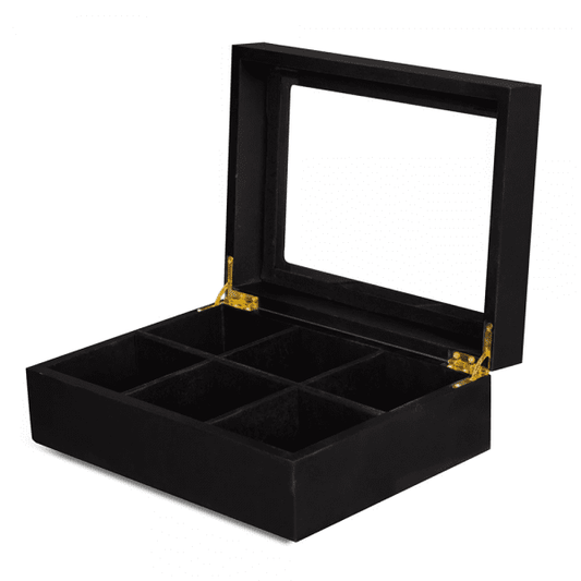 Wooden Tea Chest with window 6 compantment/hold 72 teabags This wooden tea chest is a simple yet effective addition to your cafe, coffee shop, hotel or buffet’s self service station-WTC Hannah's Variety Store