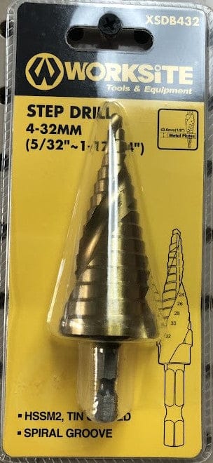 Worksite - Step Drill Bit - Size - 4-32mm, (5/32" - 1-17/64") - High Speed - for versatile drilling in steel, stainless steel, copper, aluminum, and other surfaces - XSDB432 Worksite Hand Tools