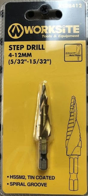 Worksite - Step Drill Bit - Size - 4-12mm, Step 2mm, Shank 6mm - High Speed - for versatile drilling in steel, stainless steel, copper, aluminum, and other surfaces - XSDB412 Worksite Hand Tools