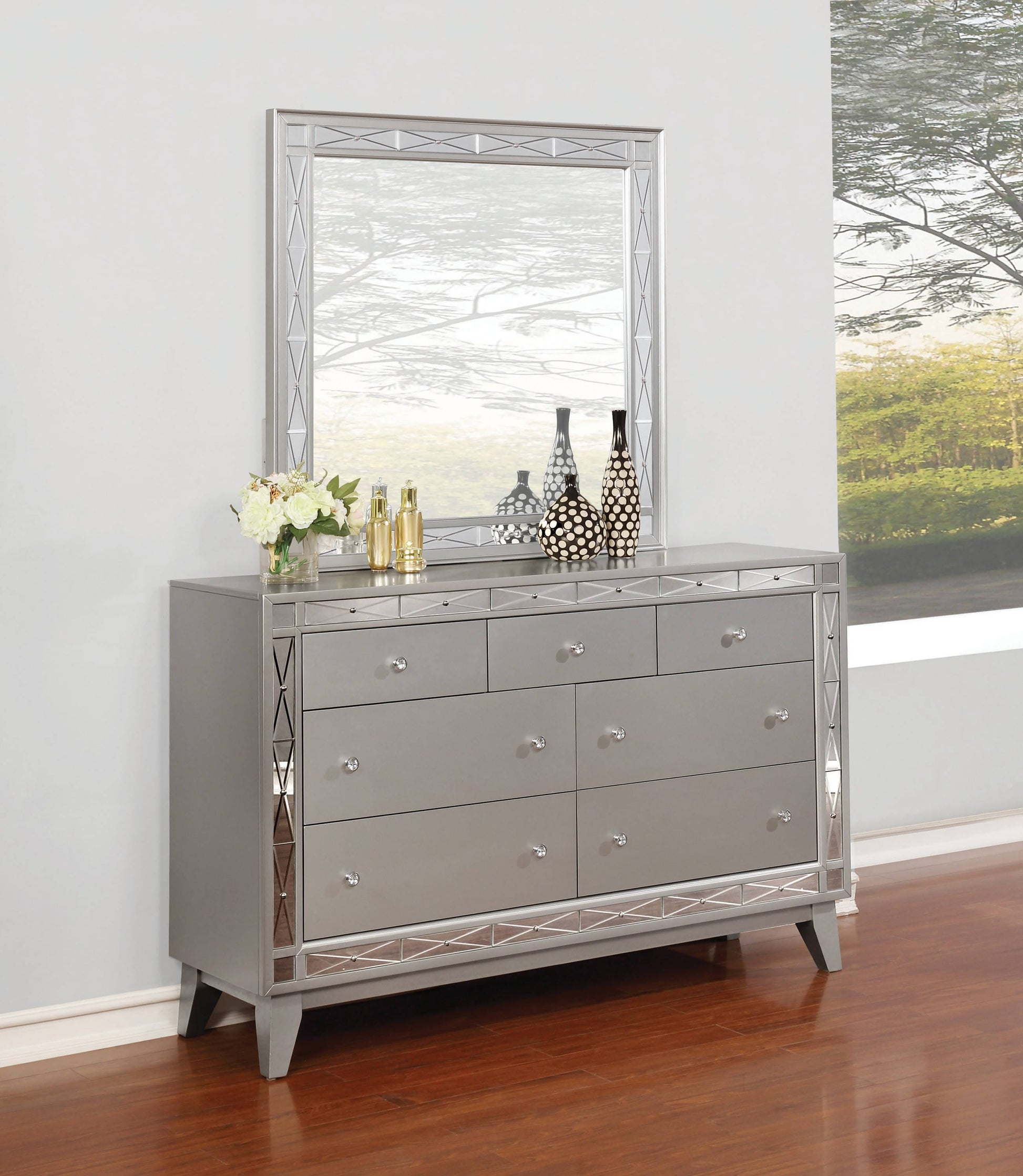 Leighton 7-Drawer Dresser Metallic Mercury Collection: This Stunning Dresser Instantly Dresses Up A Bedroom, Spacious Drawers Allow Plenty Of Space To Store. Leighton SKU: 204923 coastmega