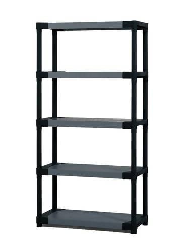 Grosfillex MaximUp Resin Ventilated Shelving Storage Rack, Free Standing Multi-Use Shelf Unit, No Tools Required Materials: 100% resin compound: 66% PVC/34% Polypropylene. Weight: 22.48lb. Dimensions: 70