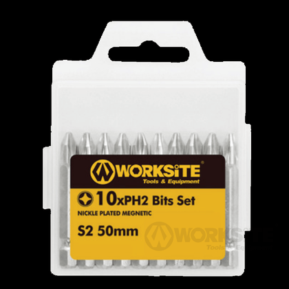 Worksite Screwdriver Bit Set 10pcs, Phillips Cross Head, Double end PH2, 2