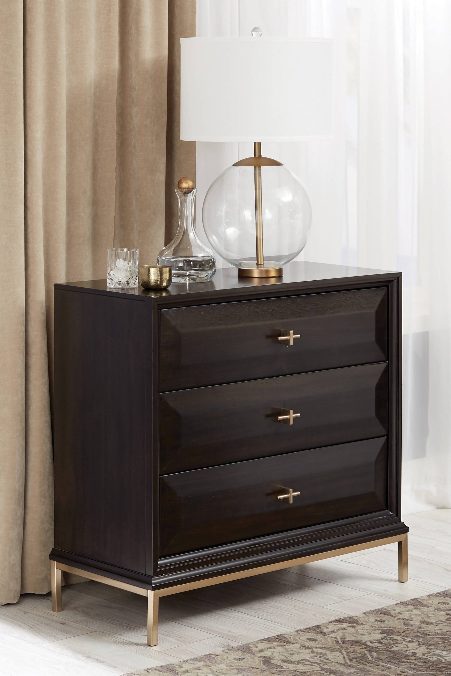 Formosa 3-Drawer Rectangular Nightstand Americano And Rose Brass Collection: Formosa SKU: 222842 coastmega