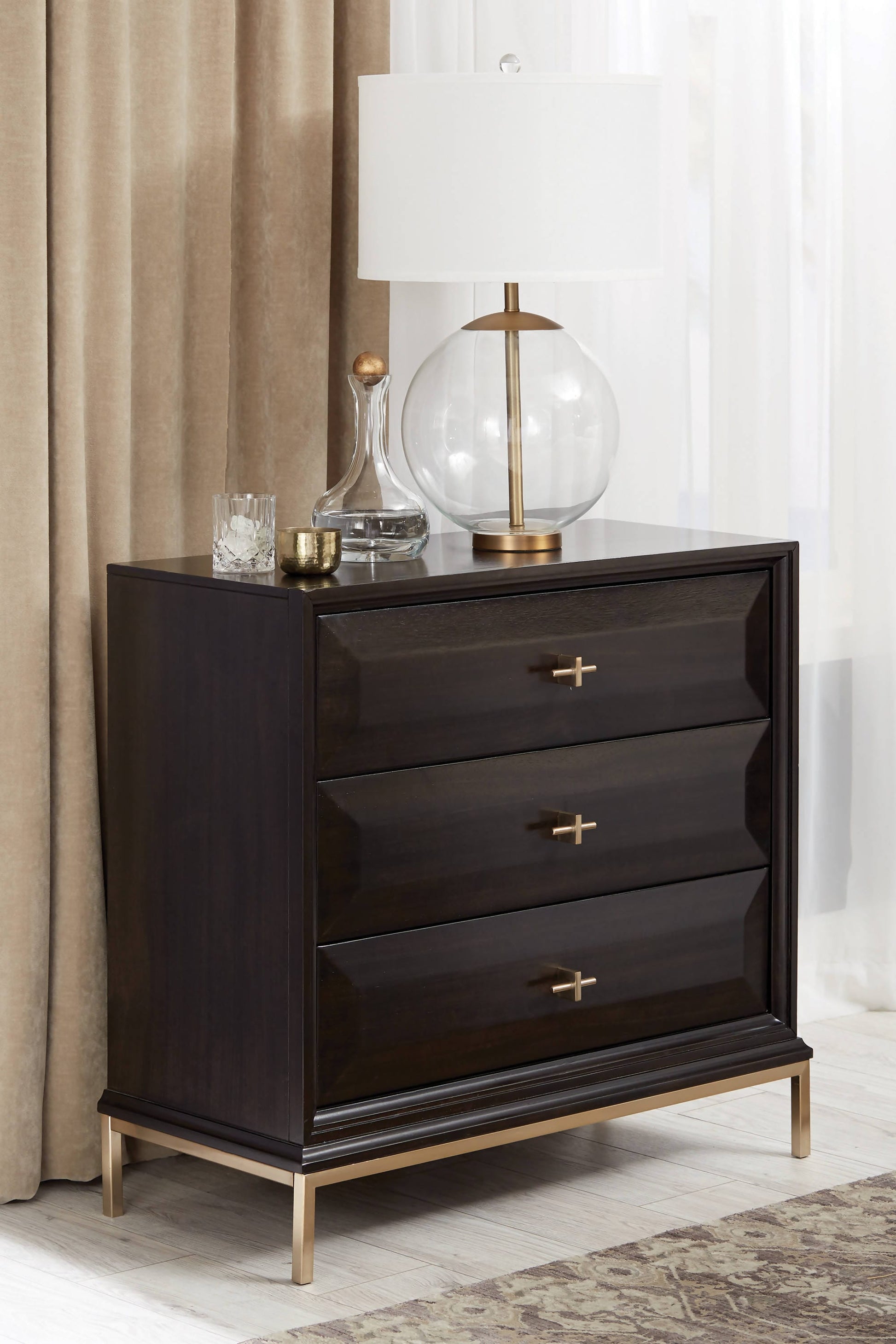 Formosa 3-Drawer Rectangular Nightstand Americano And Rose Brass Collection: Formosa SKU: 222842 coastmega