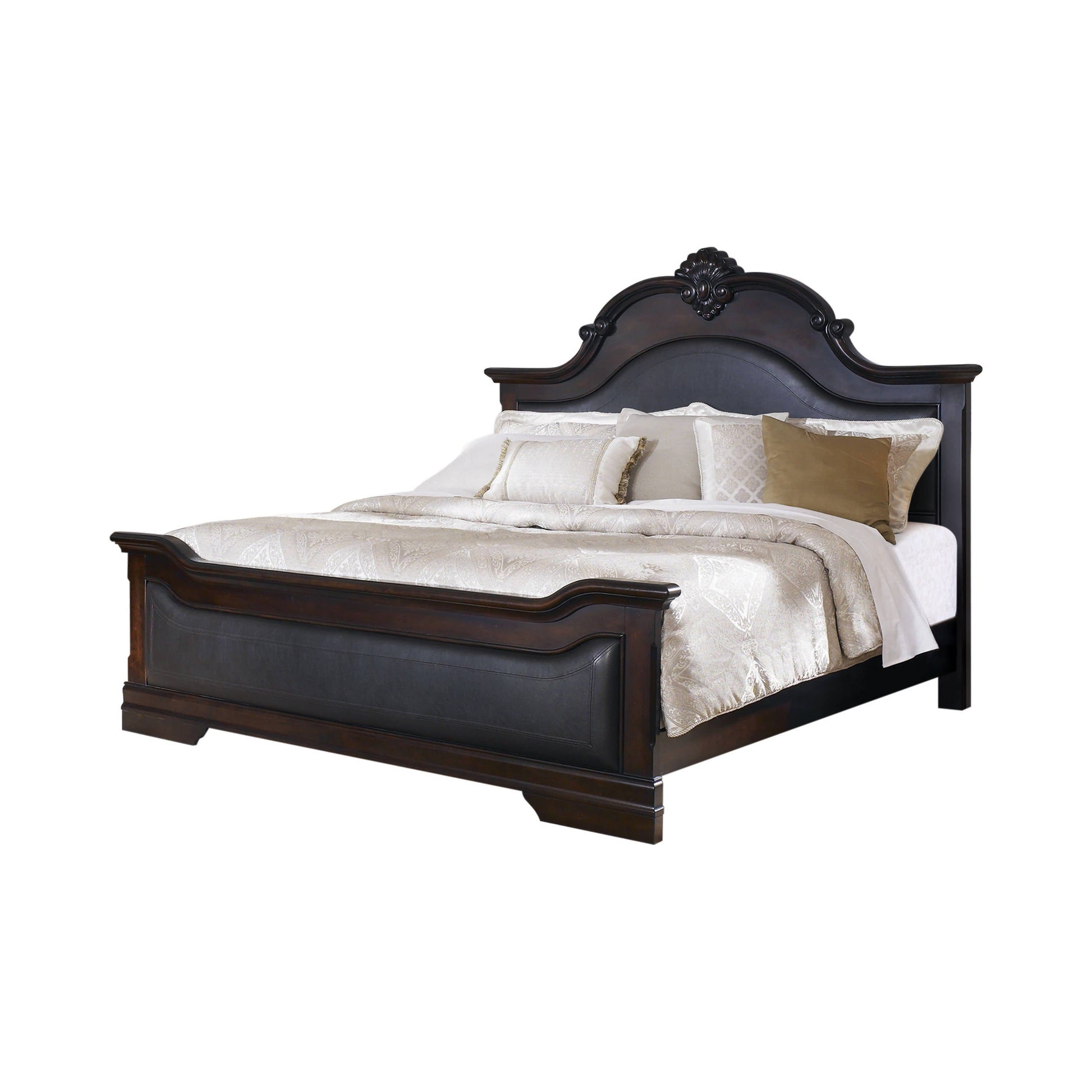 Cambridge Eastern King Panel Bed Cappuccino And Brown Collection: Cambridge, A Bold Sharp Curve, Crown Molding, Charming Timeless Style, Solid Wood And China Birch Veneers, Elegant Features, Relax In Comfort SKU: 203191KE coastmega