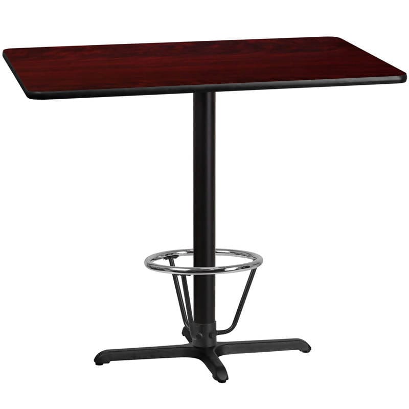 30'' x 48'' Rectangular Black Laminate Table Top with 23.5'' x 29.5'' Bar Height Table Base and Foot Ring [XU-BLKTB-3048-T2230B-3CFR-GG] Fl Furniture